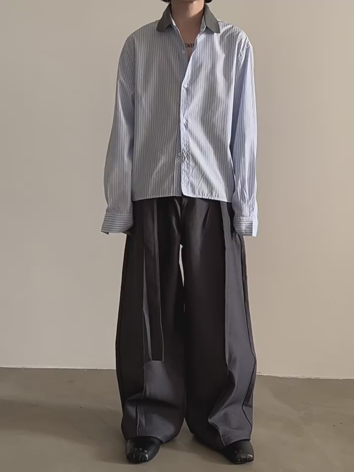 ストライプクレリックシャツ
